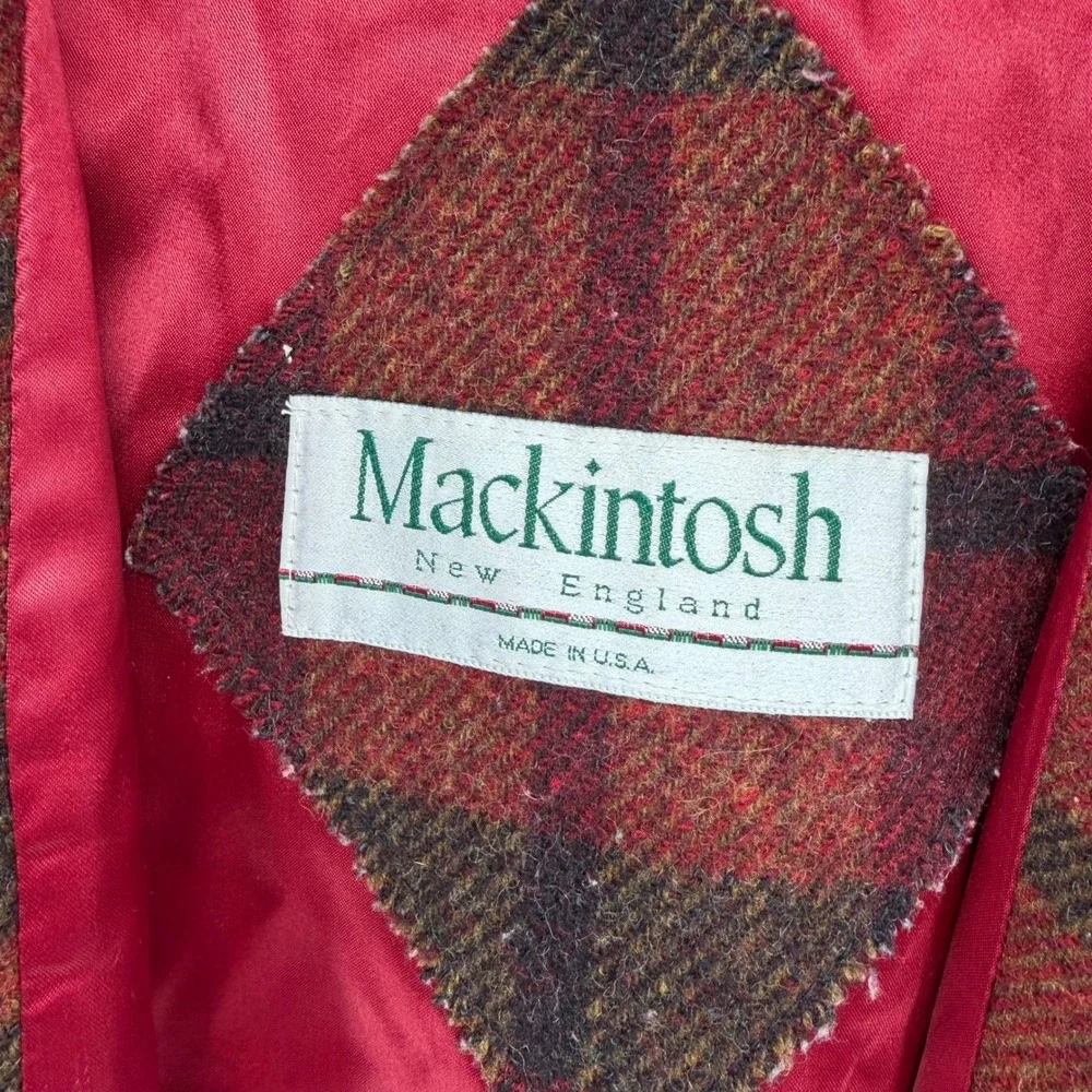 Vintage Mackintosh Wool Coat 14 Red Plaid Dolman Sleeve Hooded Zip‎ Up